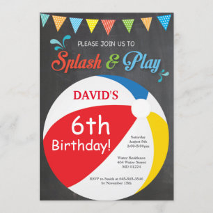 Pool Party Birthday Invitation Splish Splash Boy Kaart
