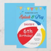 Pool Party Birthday Invitation Splish Splash Boy Kaart (Voorkant / Achterkant)