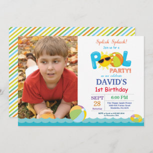 Pool Party Birthday Invitation Splish Splash Boy Kaart