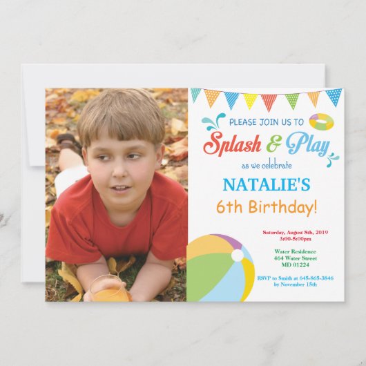 Pool Party Birthday Invitation Splish Splash Boy Kaart (Voorkant)