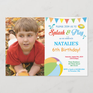 Pool Party Birthday Invitation Splish Splash Boy Kaart