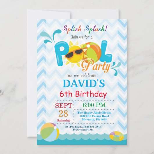 Pool Party Birthday Invitation Splish Splash Boy Kaart (Voorkant)