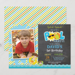 Pool Party Birthday Invitation Splish Splash Boy Kaart