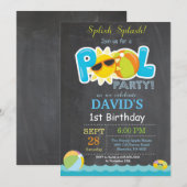 Pool Party Birthday Invitation Splish Splash Boy Kaart (Voorkant / Achterkant)