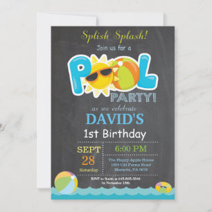 Pool Party Birthday Invitation Splish Splash Boy Kaart