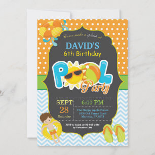 Pool Party Birthday Invitation Splish Splash Boy Kaart