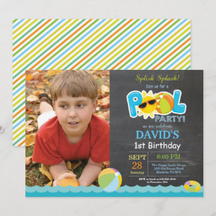 Pool Party Birthday Invitation Splish Splash Boy Kaart