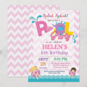 Pool Party Birthday Invitation Splish Splash Girl Kaart (Voorkant / Achterkant)