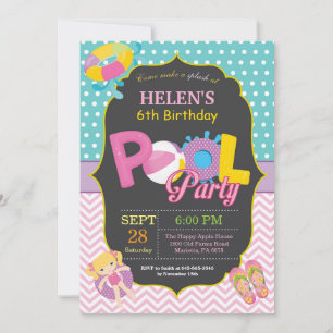 Pool Party Birthday Invitation Splish Splash Girl Kaart