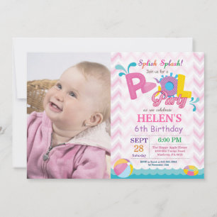 Pool Party Birthday Invitation Splish Splash Girl Kaart