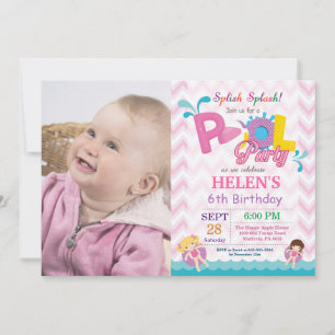 Pool Party Birthday Invitation Splish Splash Girl Kaart