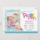 Pool Party Birthday Invitation Splish Splash Girl Kaart (Voorkant)
