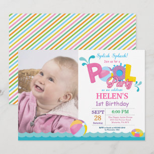 Pool Party Birthday Invitation Splish Splash Girl Kaart