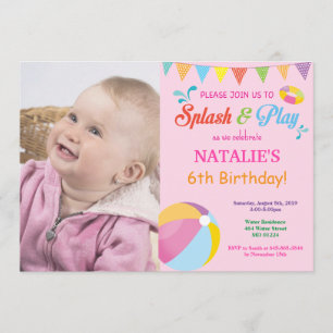 Pool Party Birthday Invitation Splish Splash Girl Kaart