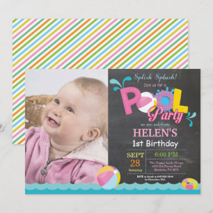 Pool Party Birthday Invitation Splish Splash Girl Kaart