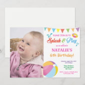 Pool Party Birthday Invitation Splish Splash Girl Kaart (Voorkant / Achterkant)
