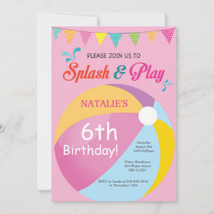 Pool Party Birthday Invitation Splish Splash Girl Kaart