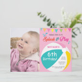 Pool Party Birthday Invitation Splish Splash Girl Kaart (Staand voorkant)