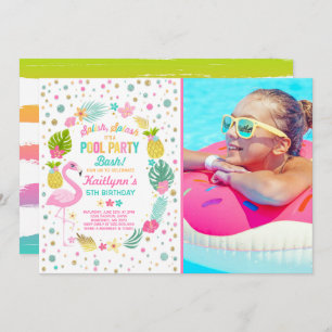 Pool Party Birthday Invitation Tropical Flamingo Kaart