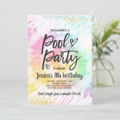 Pool Party Birthday Pink Tie Dye Girly Pool Kaart (Staand voorkant)