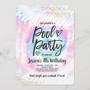 Pool Party Birthday Pink Tie Dye Pool Kaart