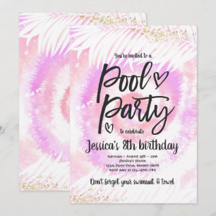 Pool Party Birthday Pink Tie Dye Pool Kaart