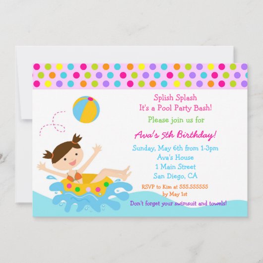 Pool Party Birthday-uitnodigingen Kaart (Voorkant)