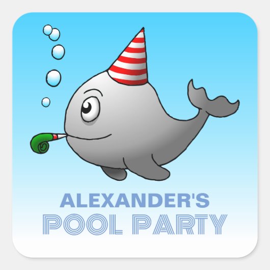 Pool Party Birthday Vierkante Sticker (Voorkant)