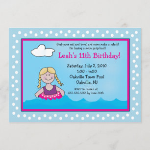 POOL Party Blonde Girl 5x7 Birthday-uitnodigingen Kaart