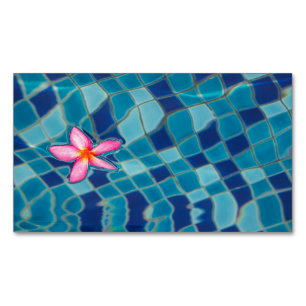 Pool party blues roze flower floating pop color magnetisch visitekaartje