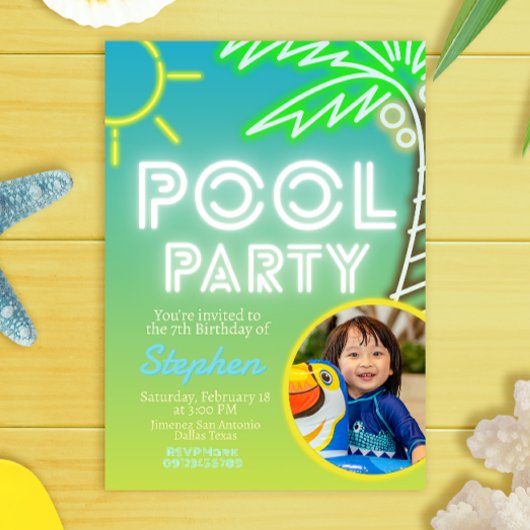 Pool Party Boy Anniversaire avec invitation photo