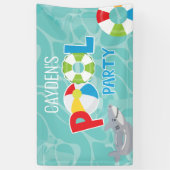 Pool Party boy haai verjaardag Spandoek (Verticaal)