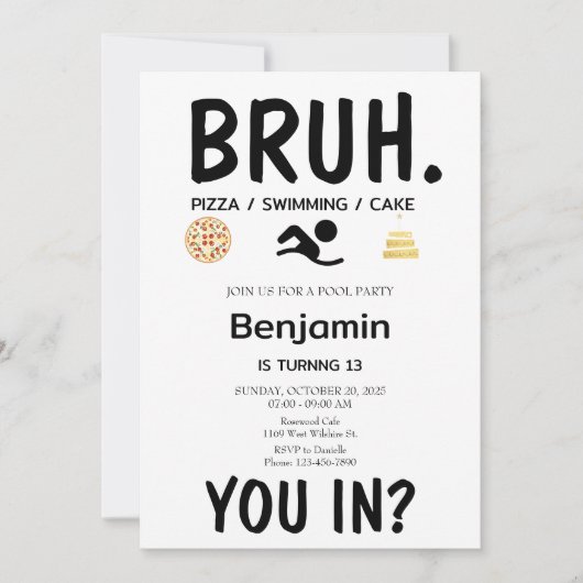 POOL PARTY Bruh Invitation d'anniversaire (Devant)