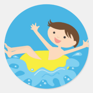 Pool Party Brunette Boy Ronde Sticker