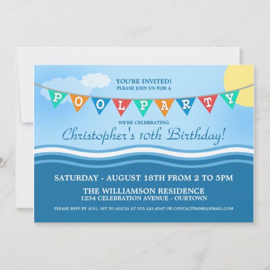 Pool Party Celebration Invitations Kaart (Voorkant)