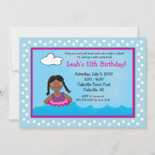 POOL Party Dark Skin Girl 5x7 Birthday-uitnodiging Kaart