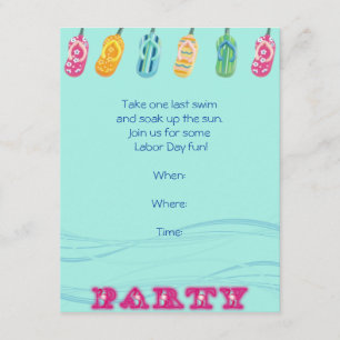 Pool Party en Teenslippers op Blue Wave Background Kaart