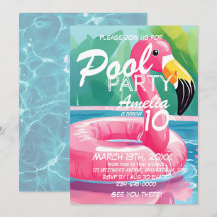 Pool Party Flamingo Meisje 10e verjaardag Kaart
