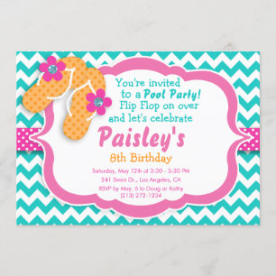 Pool Party Flip Flop Anniversaire Fête Invitation