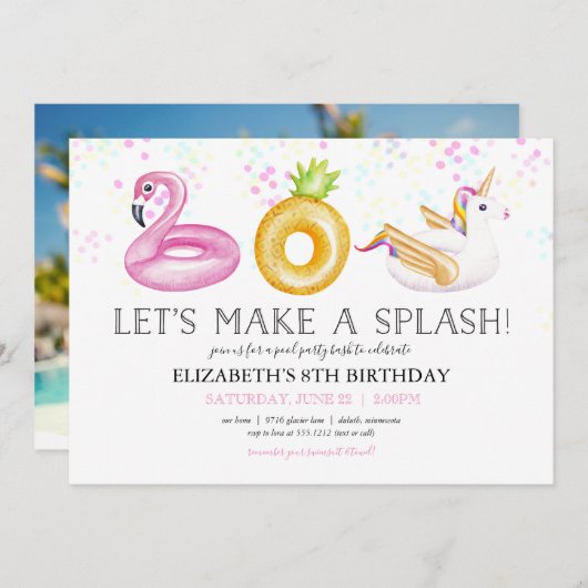 Pool Party Floatie Anniversaire Photo Invitation (Devant / Derrière)