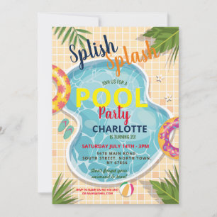 Pool Party Floats Summer Birthday Fun Invite Kaart