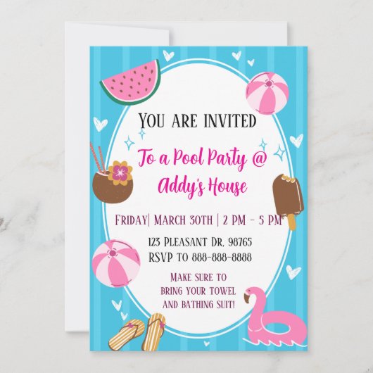 Pool Party Fun! Birthday Pool Party! Kaart (Voorkant)