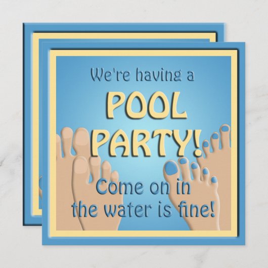 Pool Party Funny Feet Invitation Kaart (Voorkant / Achterkant)