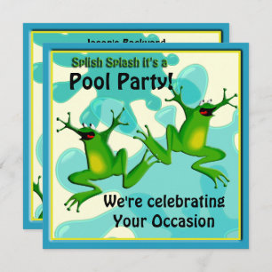 Pool Party Funny Frogs Invitation Kaart