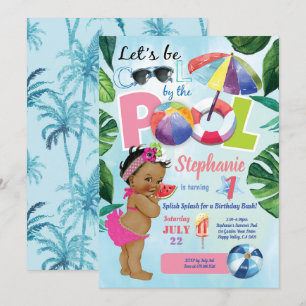 Pool party girl 1e verjaardag tropische zomer kaart