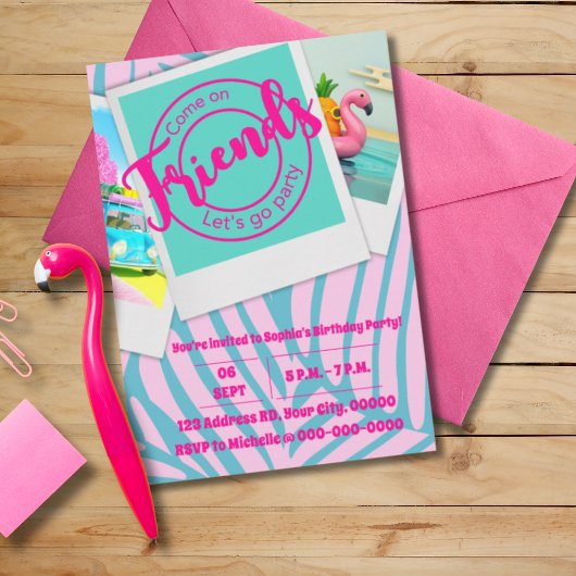 Pool Party Girl, Pink Anniversday Party Invitation