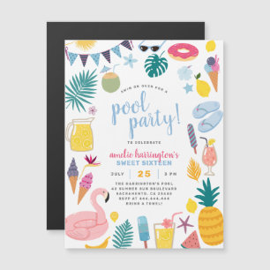 Pool Party Girl's Verjaardagsfeestje Magnetische Uitnodiging