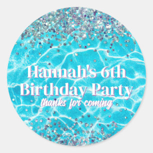 Pool Party Glitter Verjaardagsgunst Ronde Sticker