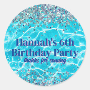 Pool Party Glitter Verjaardagsgunst Ronde Sticker