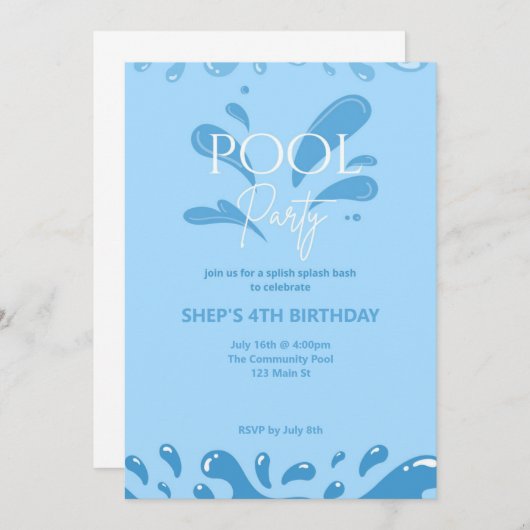 pool party invitation (Devant / Derrière)